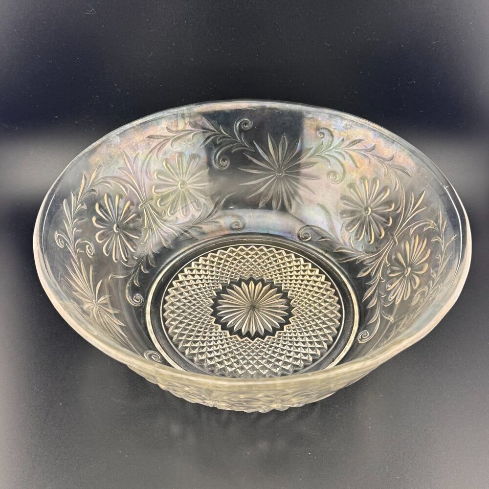 Vintage Indiana Glass Clear Daisy #620 Serving Bowl MCM Retro Kitchen
